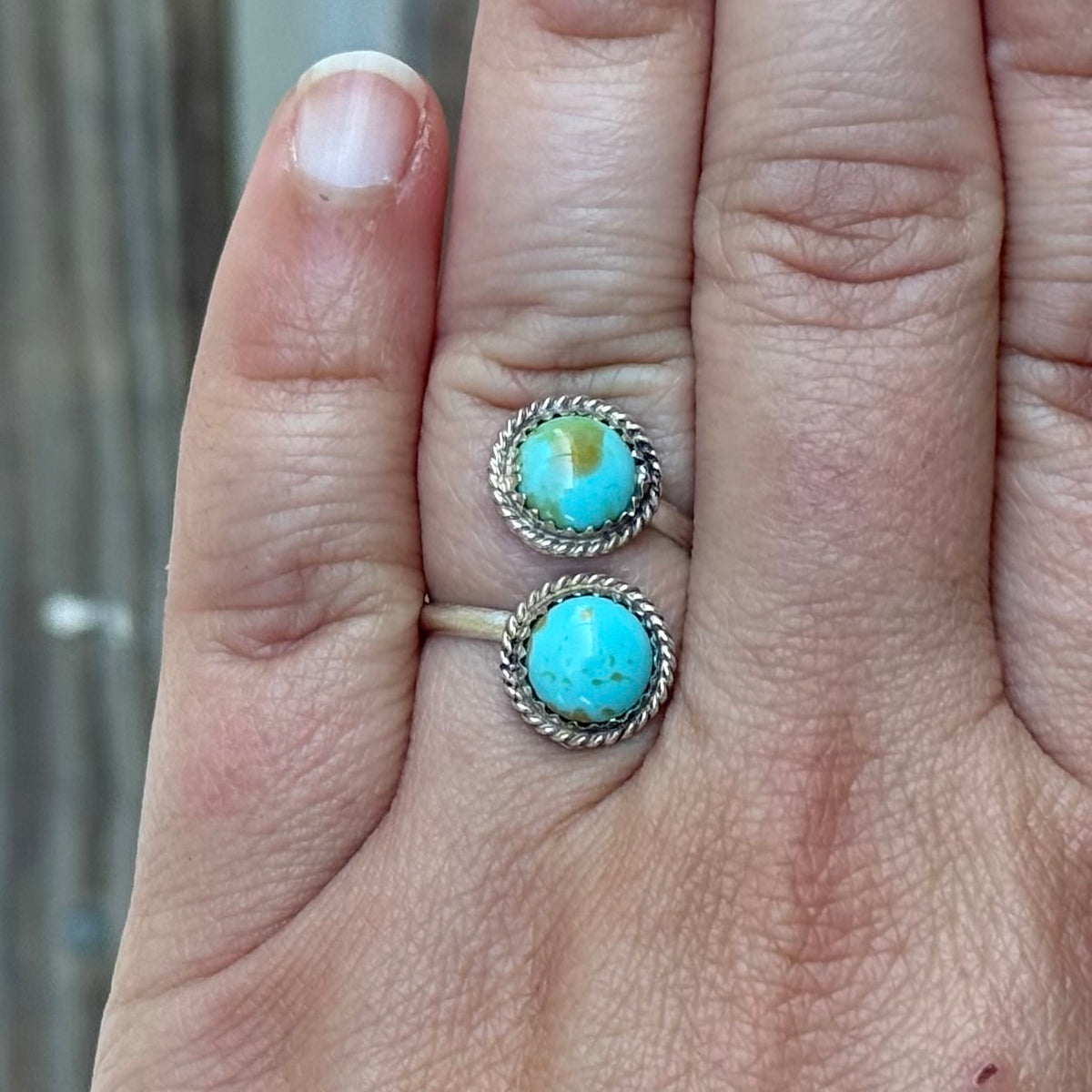 Sterling Silver Kingman Turquoise Bypass Ring *Native