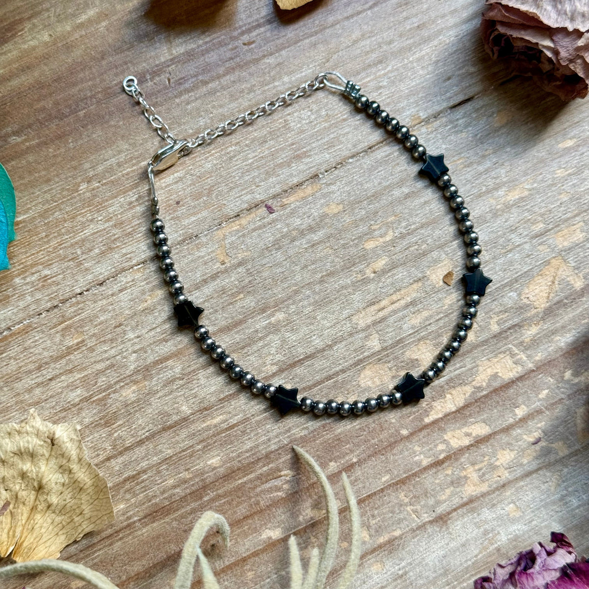 Black Onyx Star Bracelet – Sterling Silver Pearls
