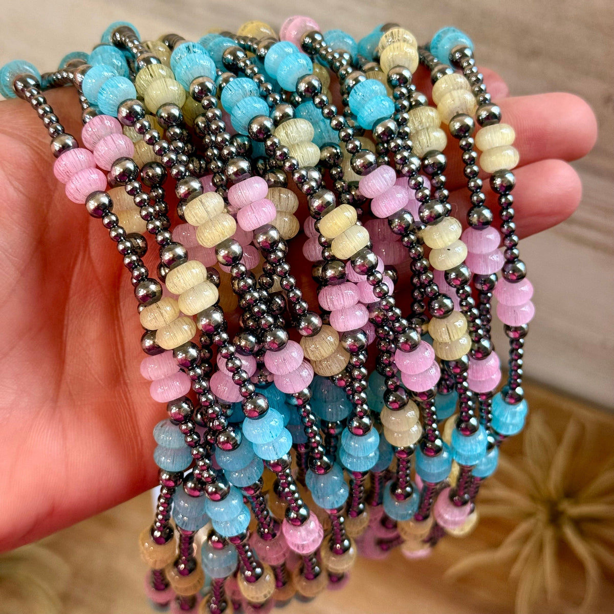 15-Inch Colorful Glass & Sterling Silver Pearl Necklace