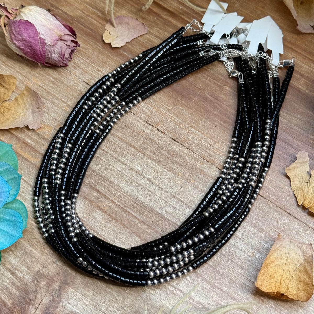 16” Black Onyx Necklace – Sterling Silver Pearls