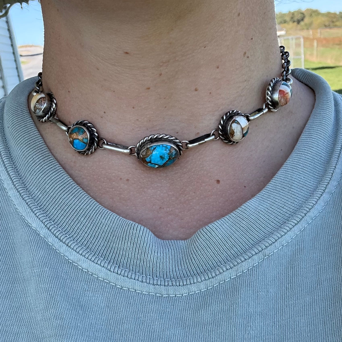 Spiny Turquoise Dahlia Choker Necklace *Native