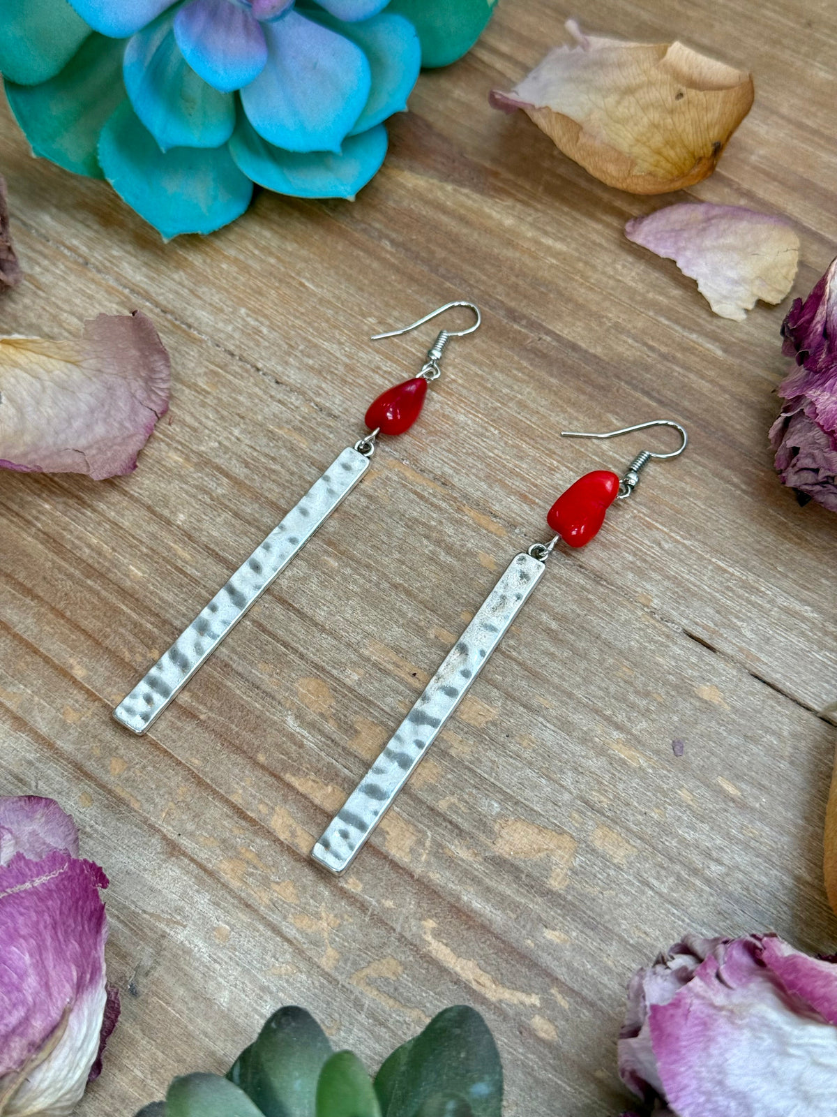 Dyed Coral Earrings – Silver Plated Hook & Dangle