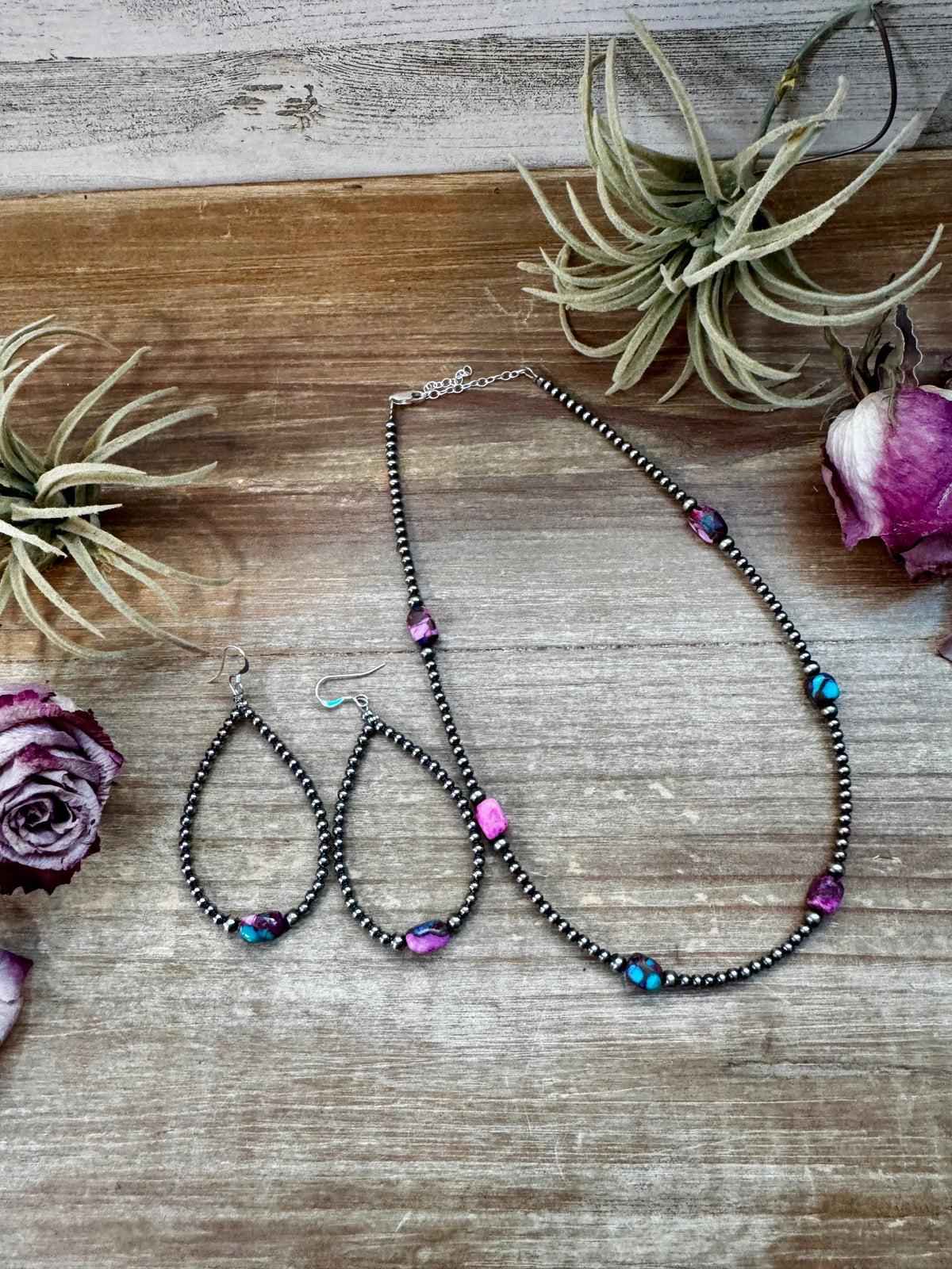 Dyed Pink Turquoise & Sterling Silver Pearl Teardrop Earrings – 3"