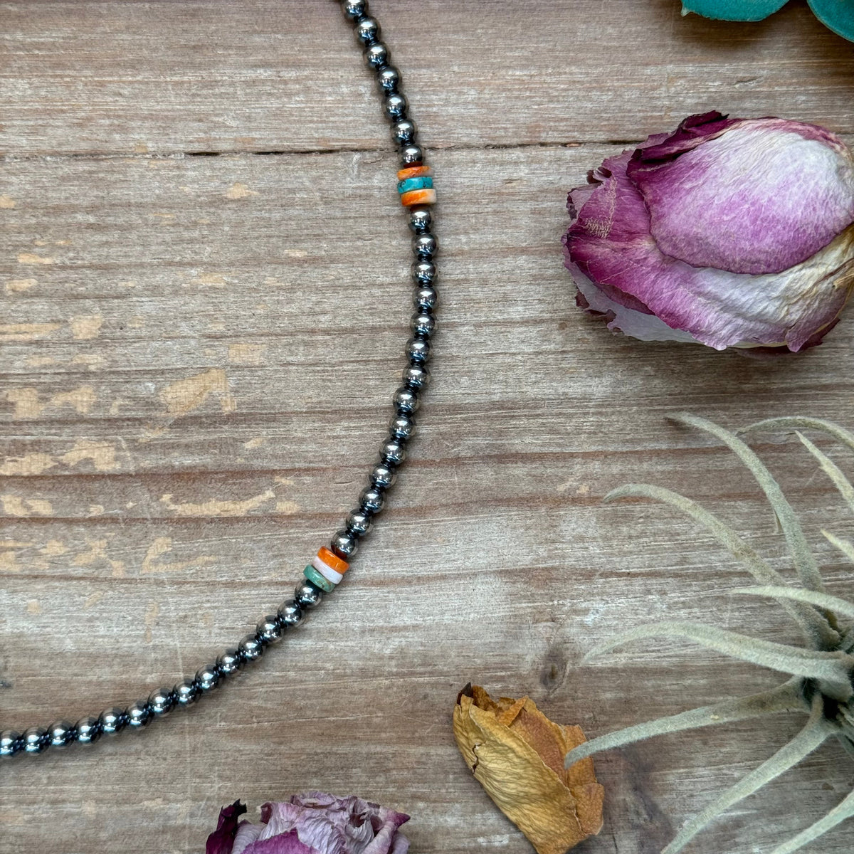 Mixed Turquoise & Spiny Oyster Heishi Necklace – 19”