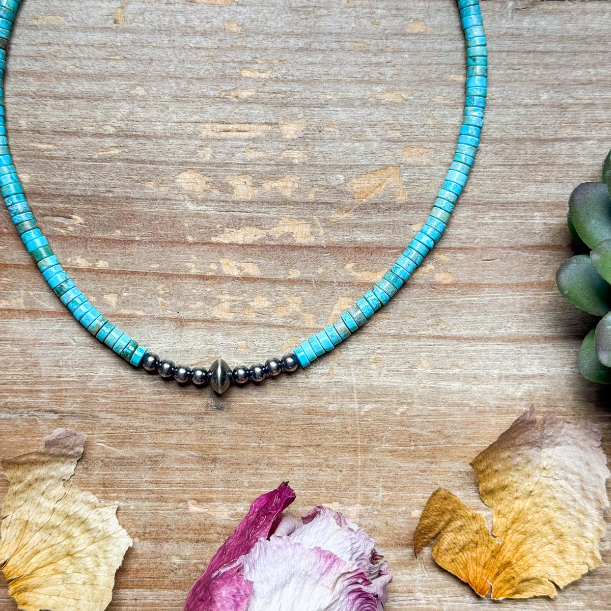 Sterling Silver Pearls and Variscite turquoise Choker - 14 inches