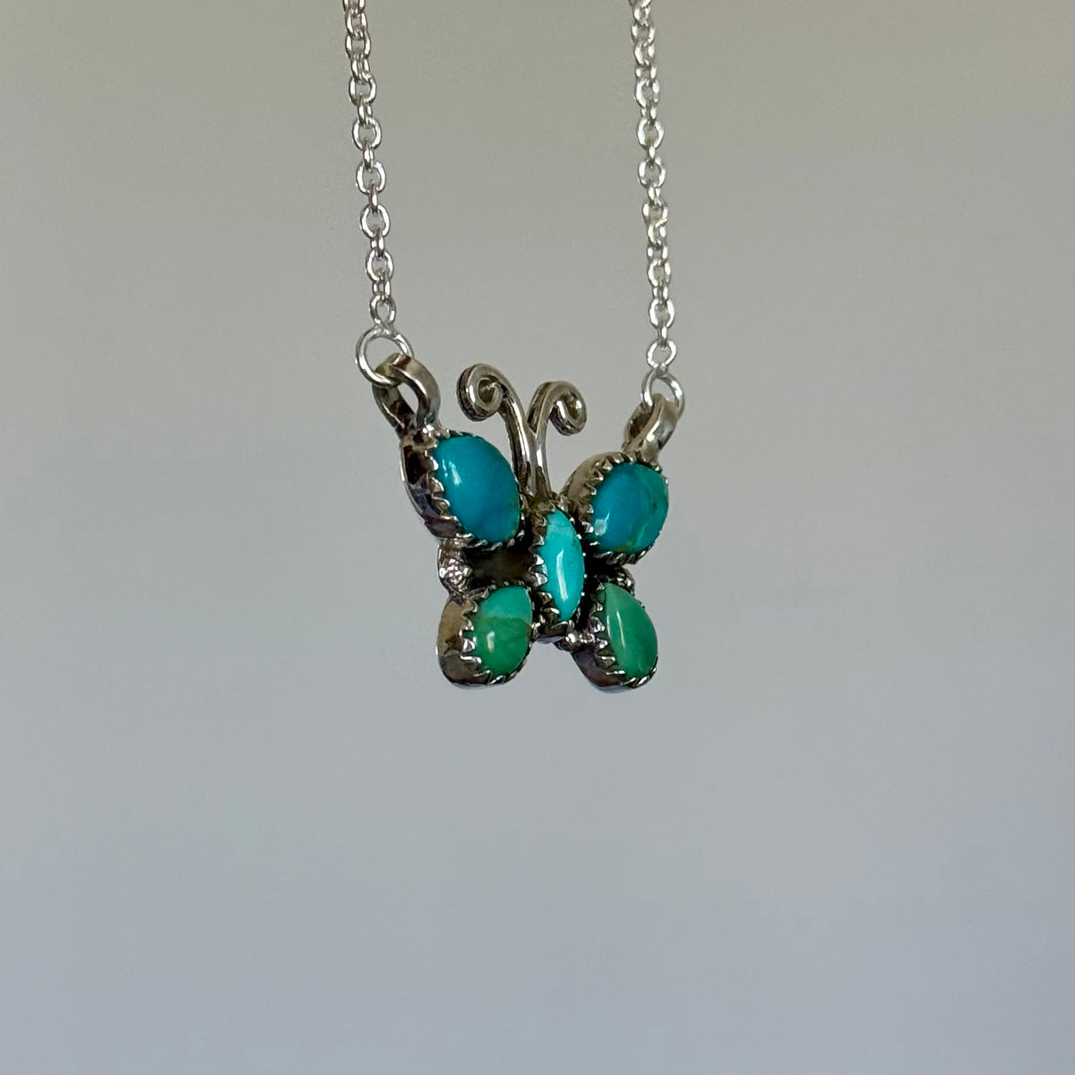 Handmade Sterling Silver Kingman Turquoise Butterfly Necklace