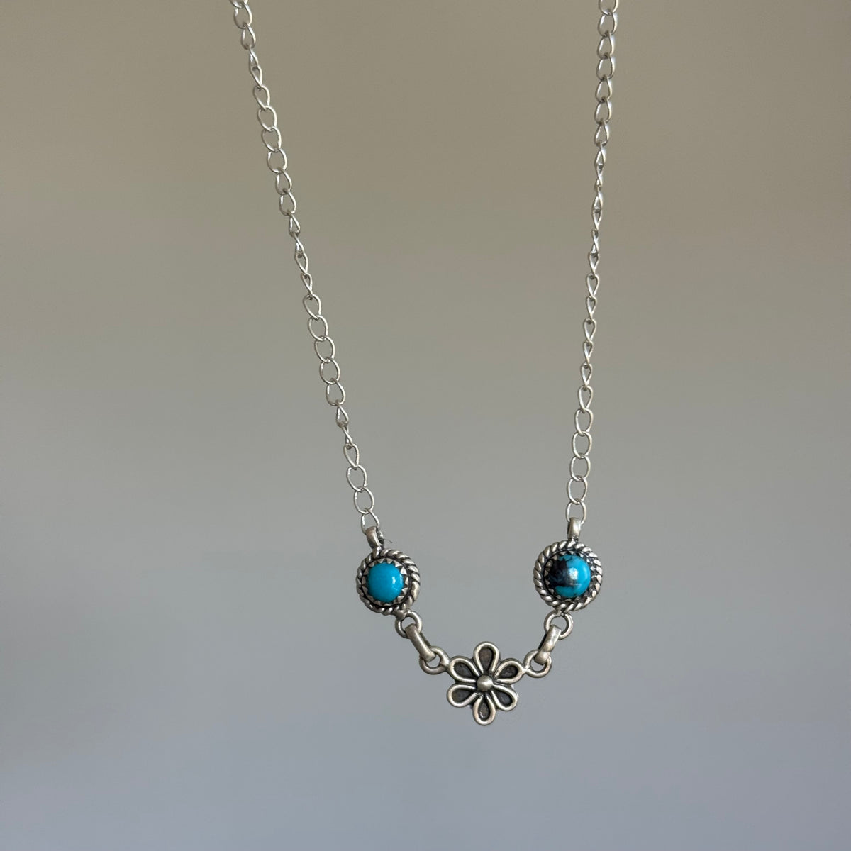 Kingman Turquoise Floral Silver Necklace