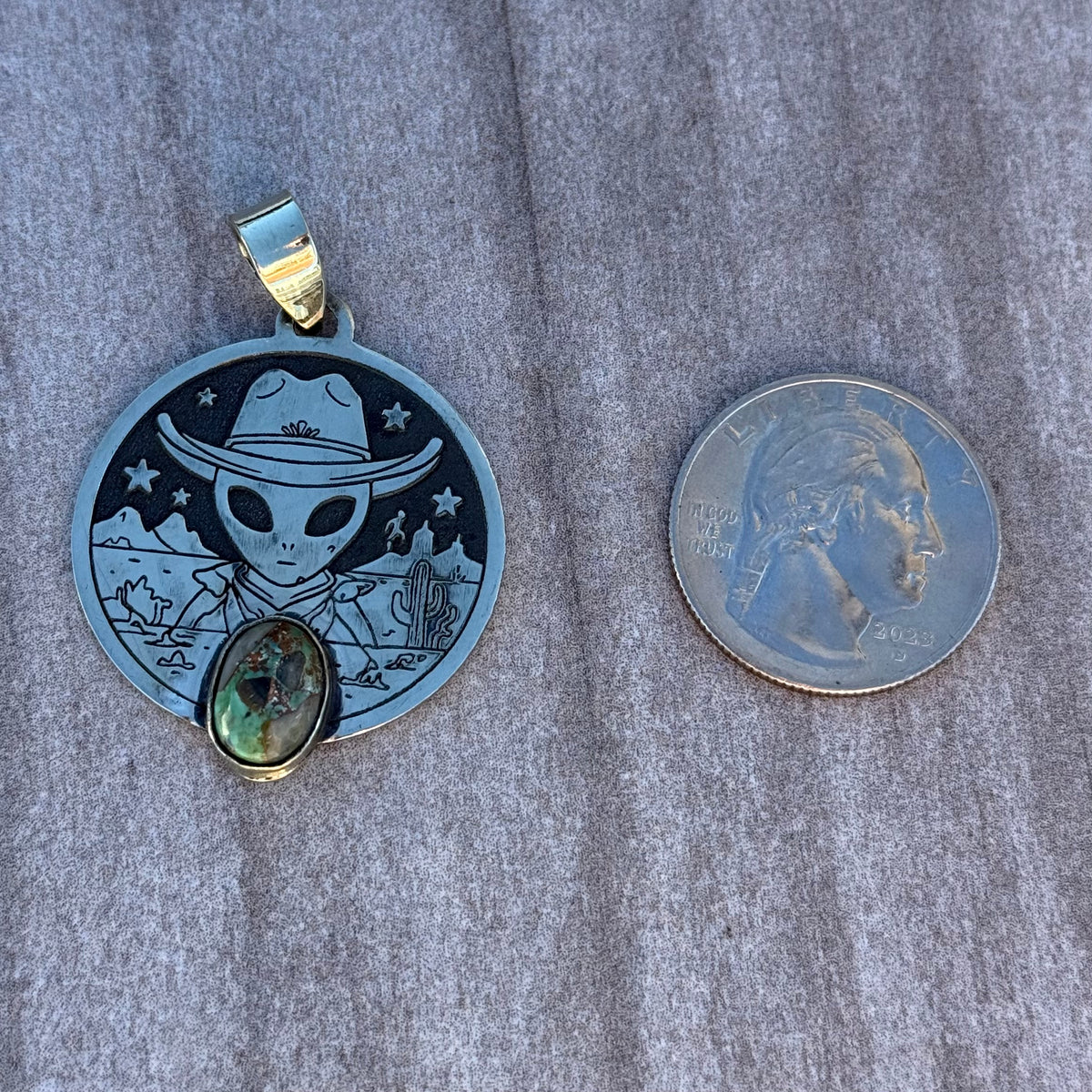 Sterling Silver Cowboy Turquoise Alien Pendants