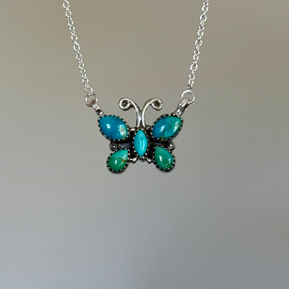 Handmade Sterling Silver Kingman Turquoise Butterfly Necklace