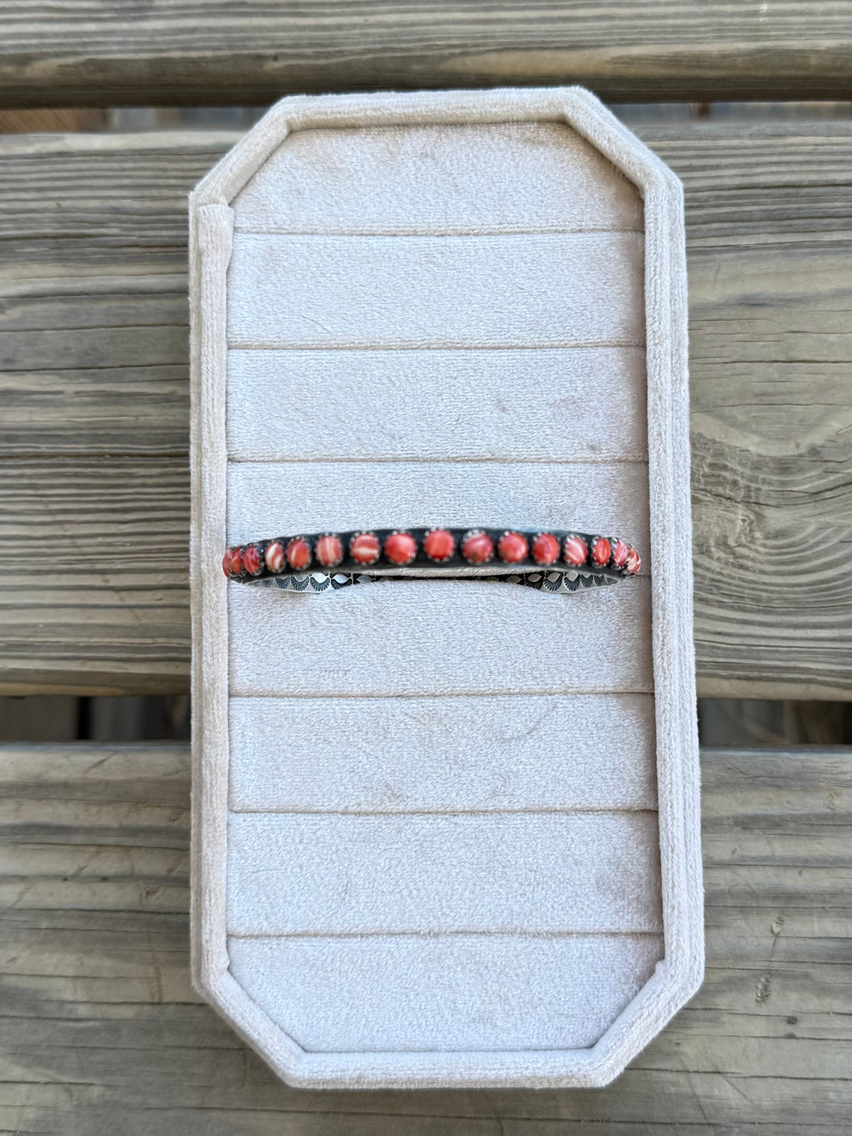 Red Spiny Oyster and Sterling Silver Bangle *NATIVE