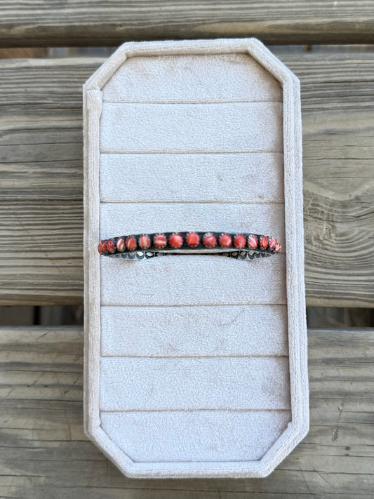 Red Spiny Oyster and Sterling Silver Bangle *NATIVE