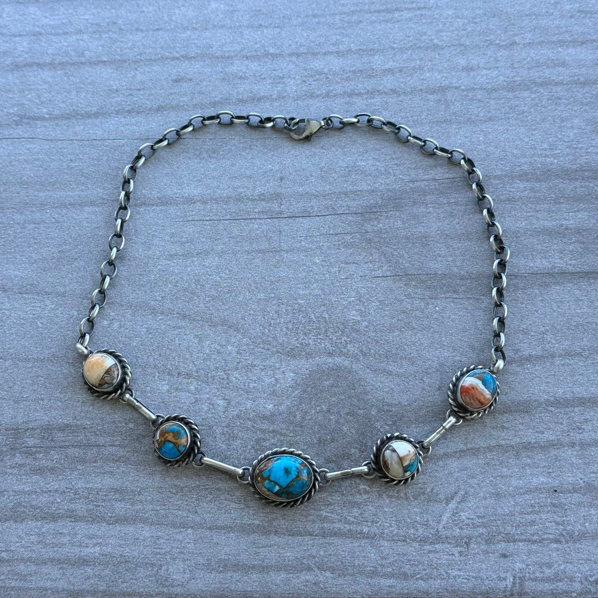 Spiny Turquoise Dahlia Choker Necklace *Native