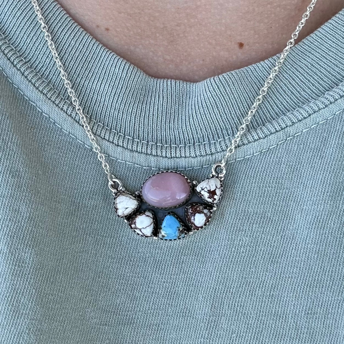 Southwest Multi Stone Half Cluster Necklace