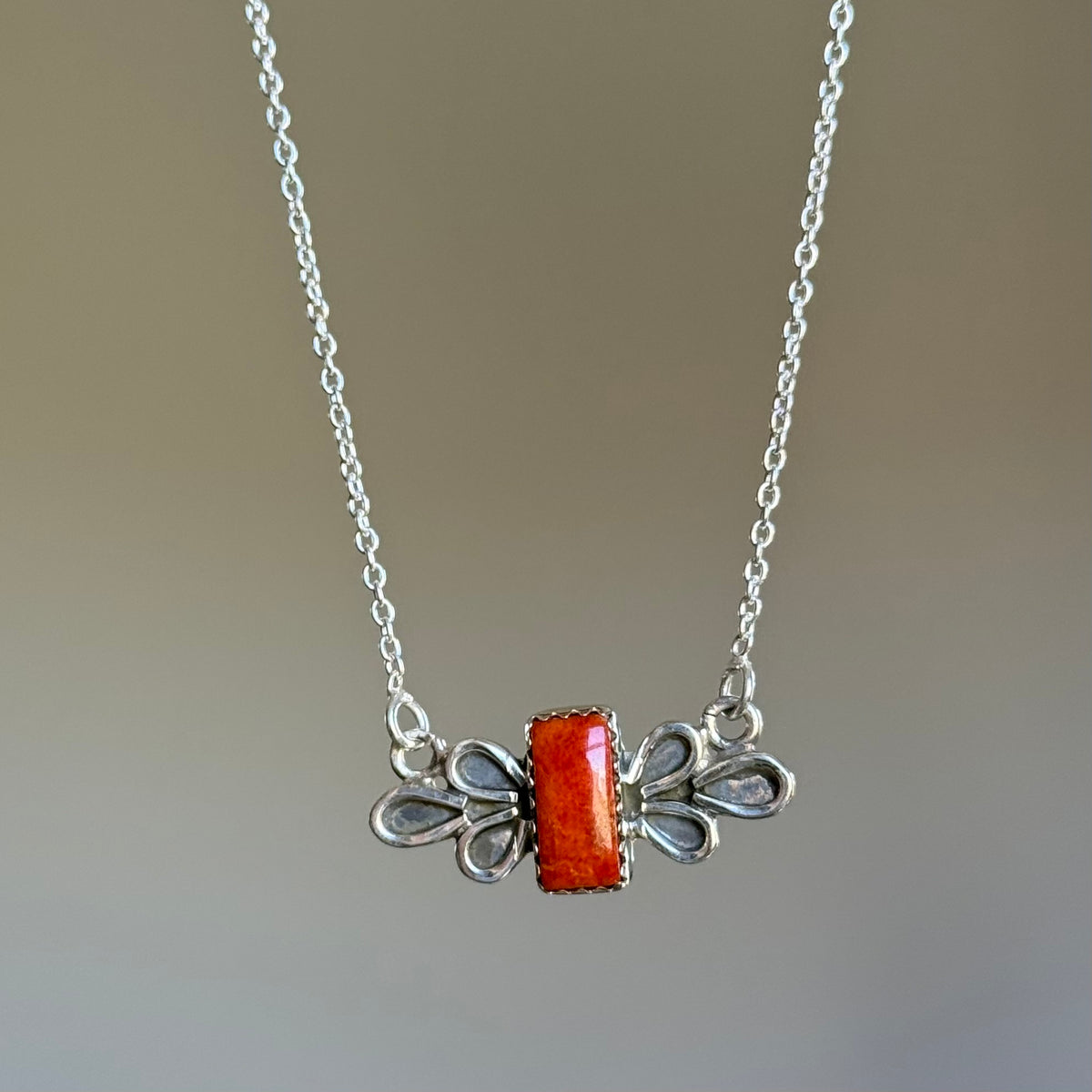 Handmade Sterling Silver Orange Mojave Necklace