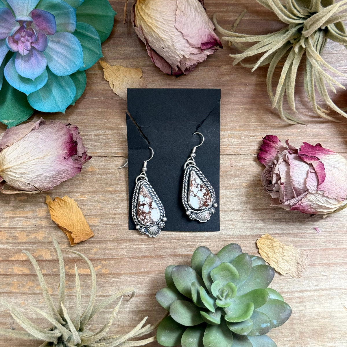 51 - Sterling Silver Wild Horse Jasper Dangle Earrings by Shay Pfeiffer