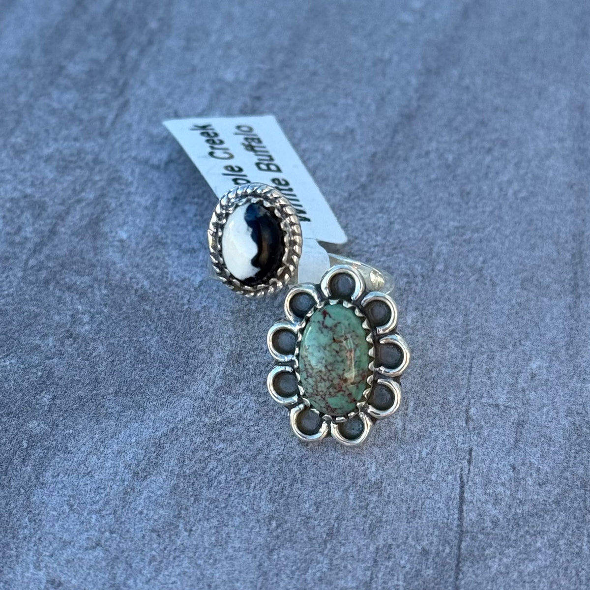 Sterling Silver Cripple Creek Turquoise & White Buffalo Bypass Ring