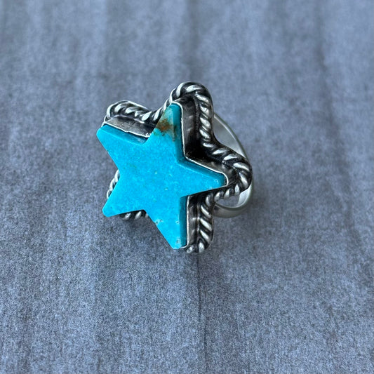 Kingman Turquoise Adjustable Star Ring *Native
