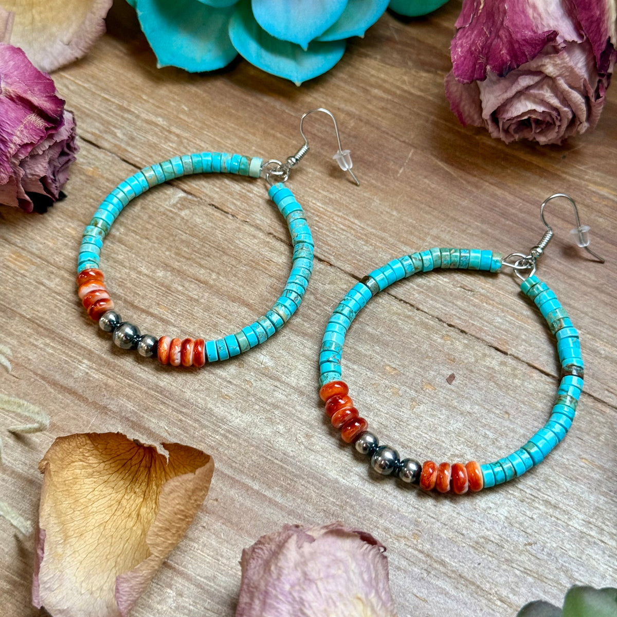 Vibrant Hoops – Turquoise, Spiny Oyster & Sterling Silver