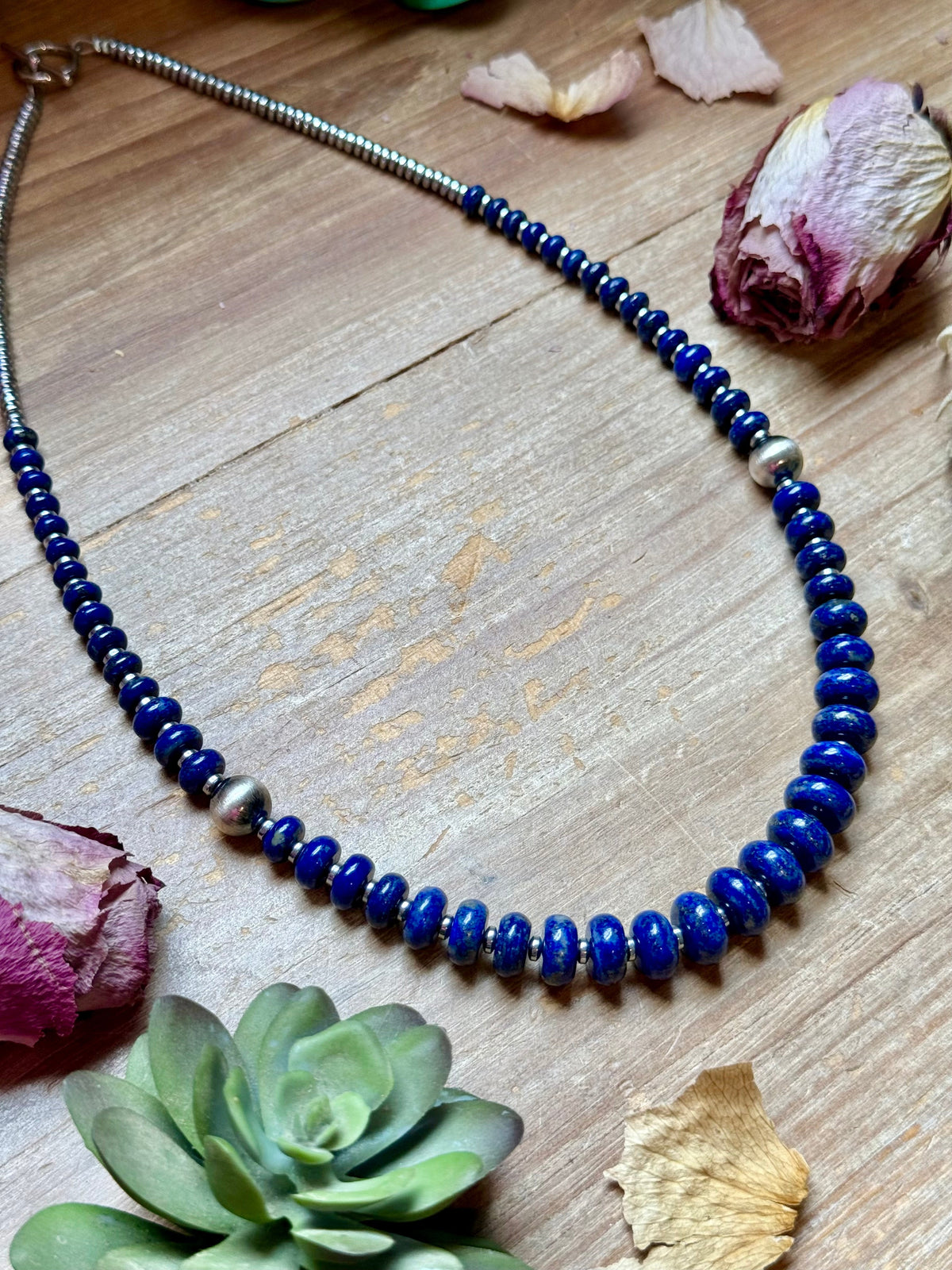 Lapis Rondelle & Hematite Necklace – 22"