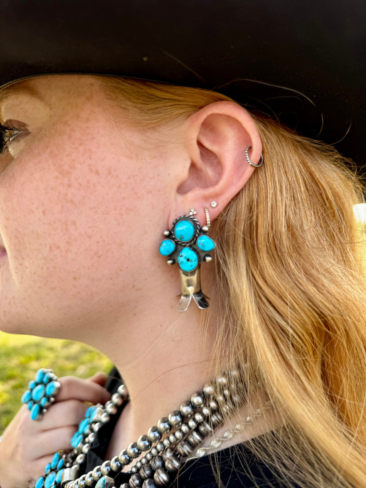 Complete Squash Blossom Set – Kingman Turquoise – Sterling Silver – Navajo Made by Wilson Dawes