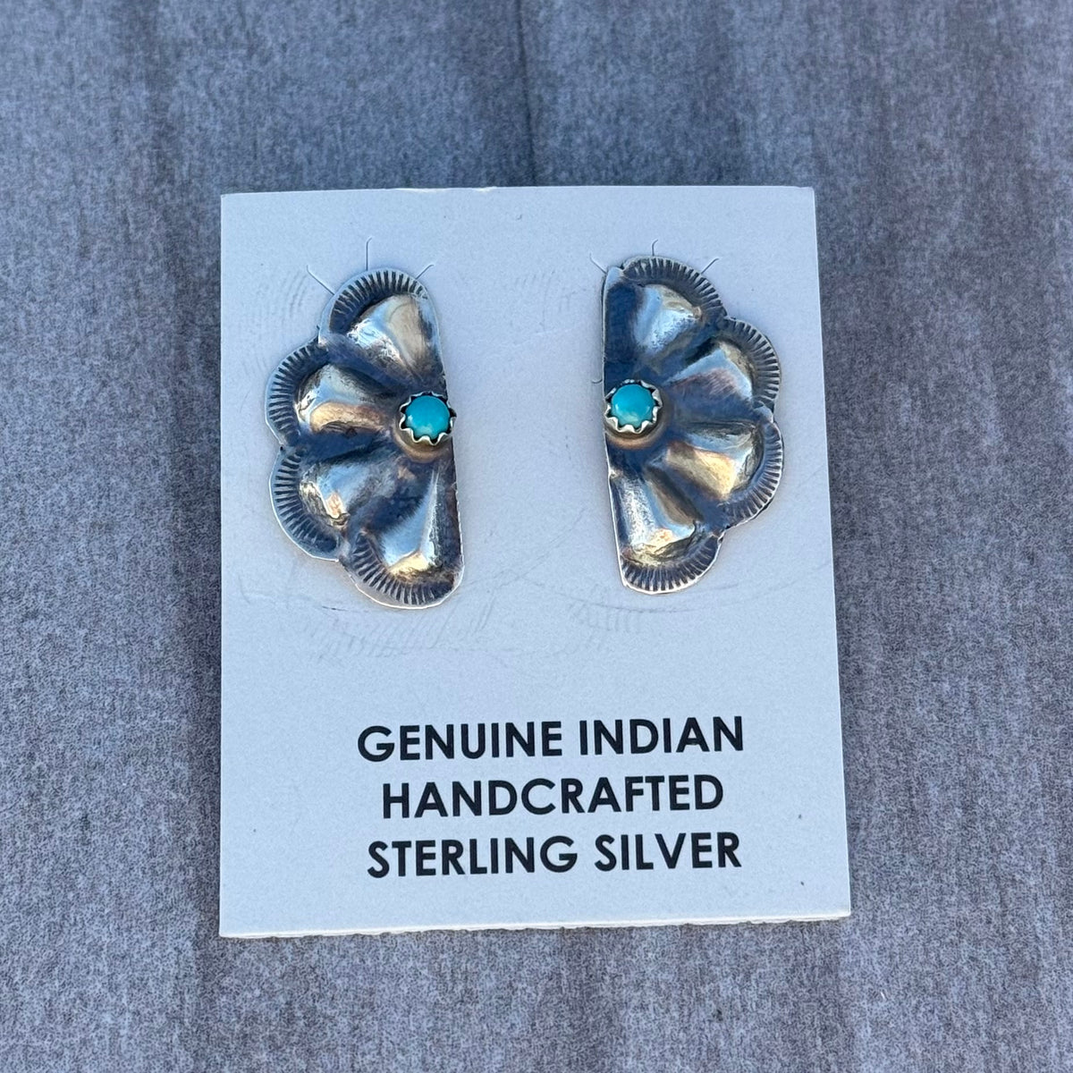Kingman Turquoise & Silver Half Concho Earrings *Native Made