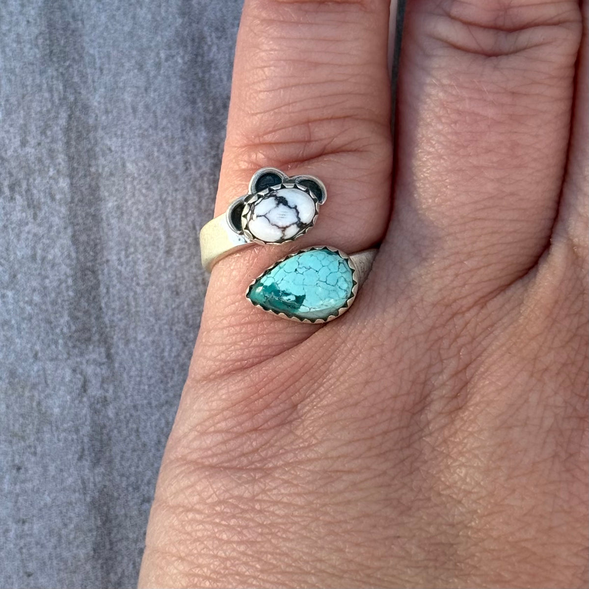 Sterling Silver Spiderweb Turquoise & Wild Horse Bypass Ring