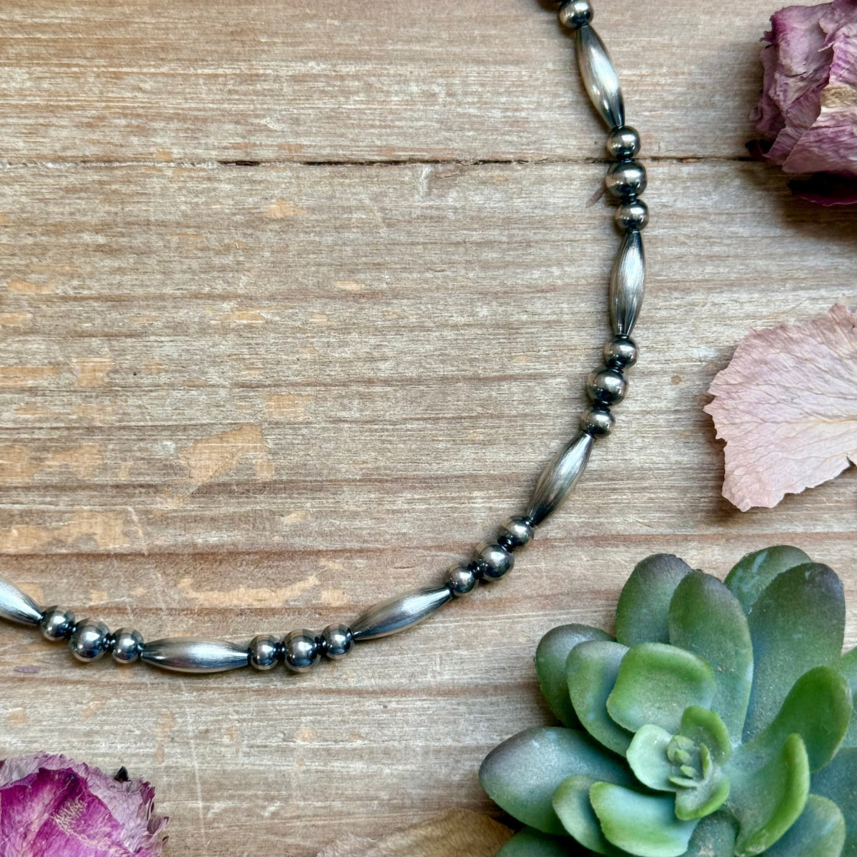 15” Torpedo Bead Necklace – Sterling Silver