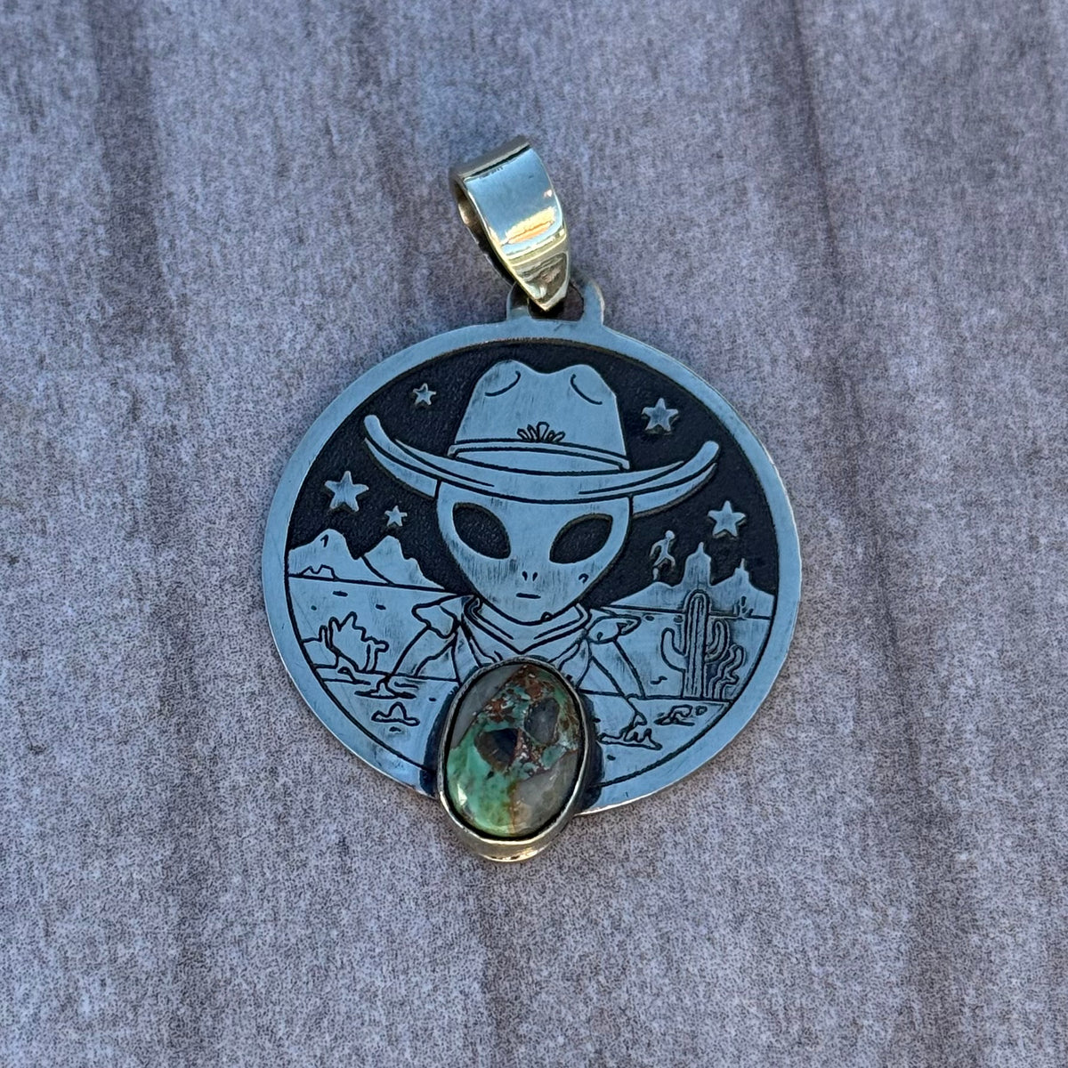 Sterling Silver Cowboy Turquoise Alien Pendants