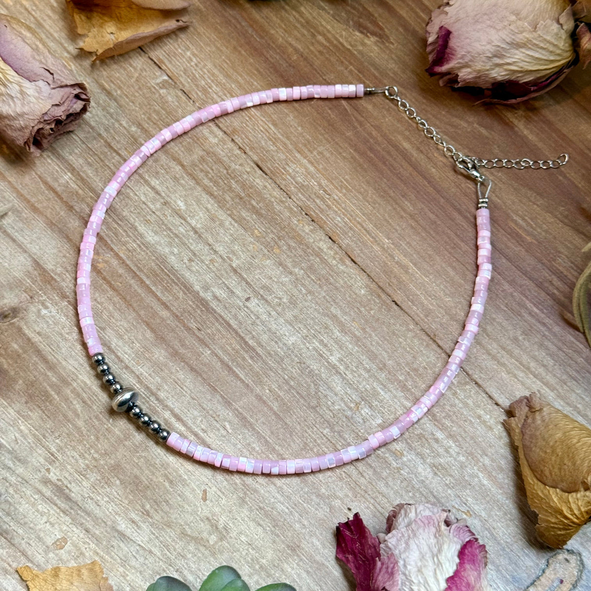 Pink Shell Heishi Necklace  – 14"