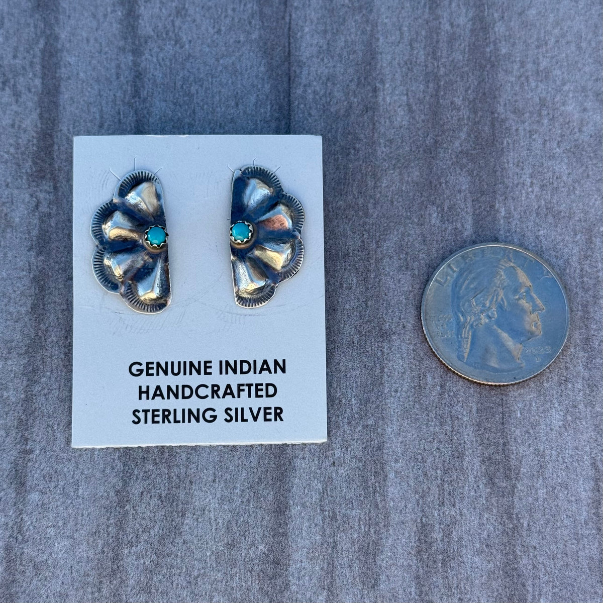 Kingman Turquoise & Silver Half Concho Earrings *Native Made