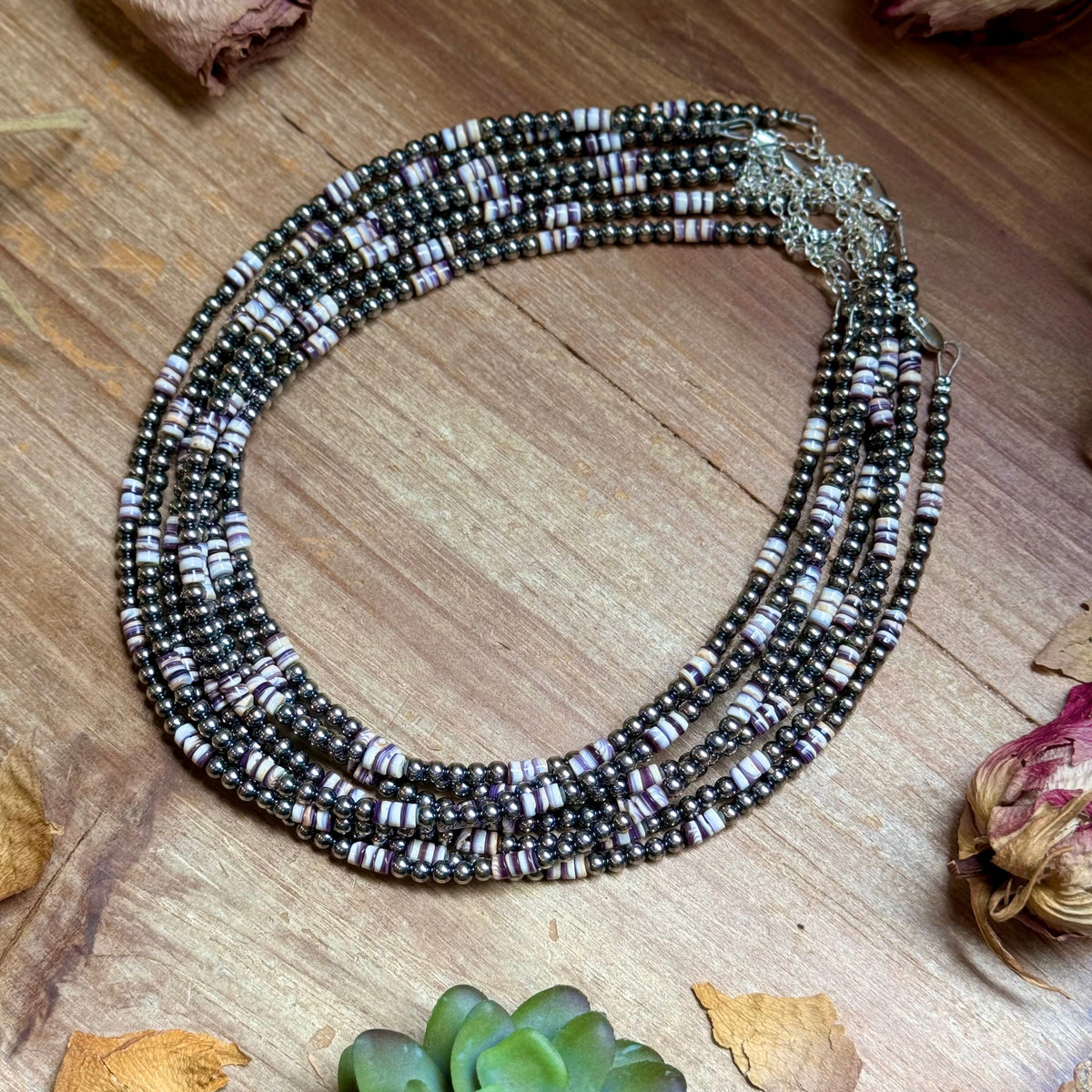 Wampum Shell & Sterling Silver Necklace 4mm 16"