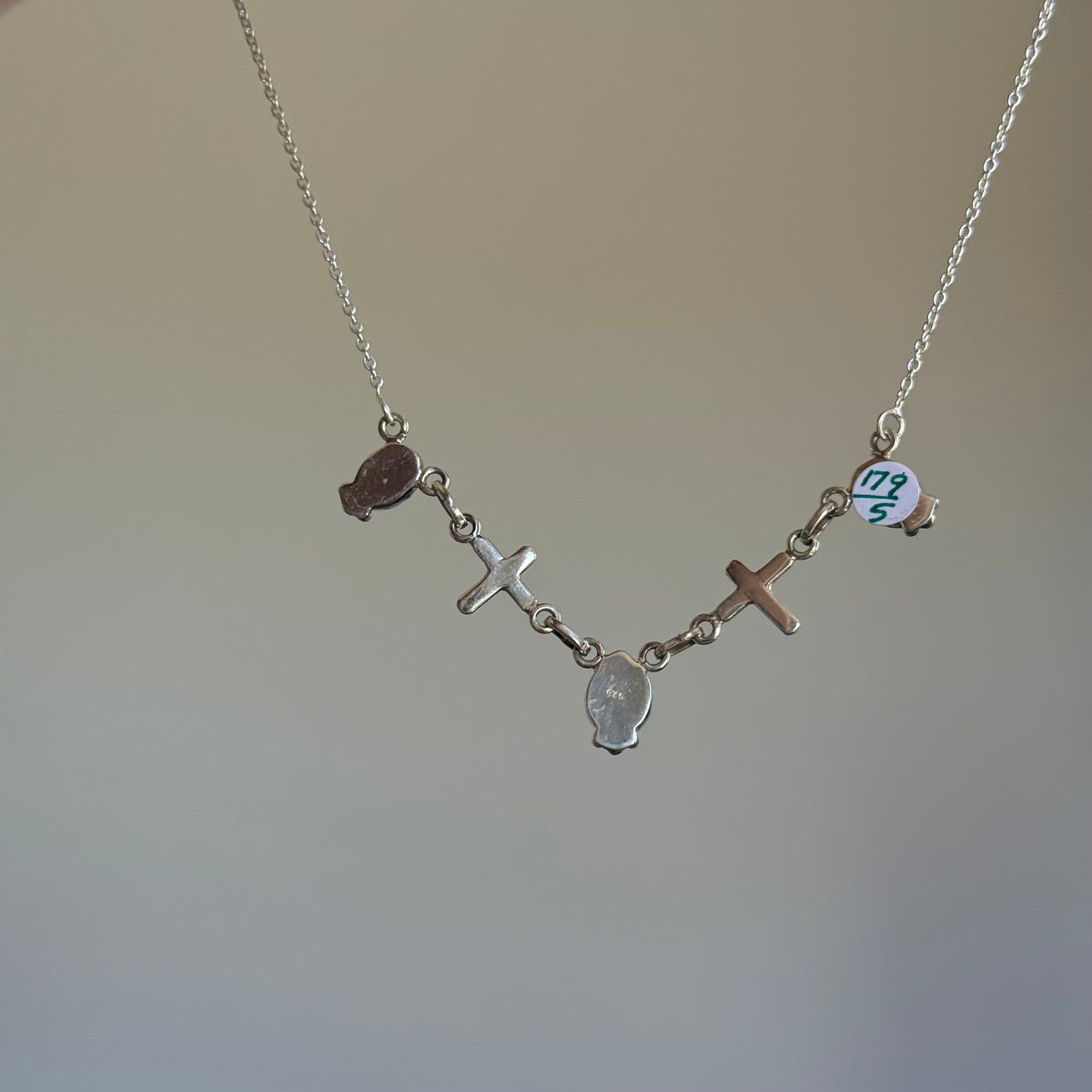 Southwest Sterling Silver Turquoise and Orange Mohave Cross Link Necklace