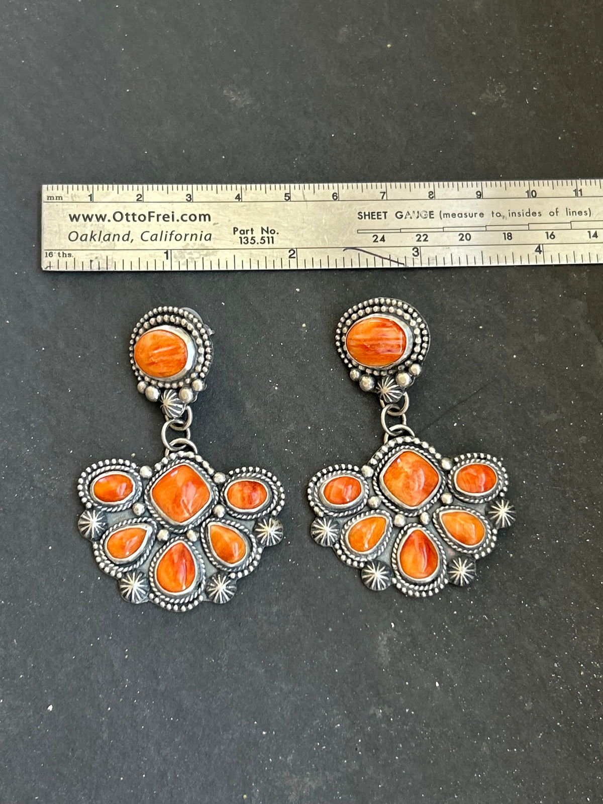 Sterling Silver Orange Spiny Oyster Half Cluster Dangle Earrings – Artist Shay Pfeiffer