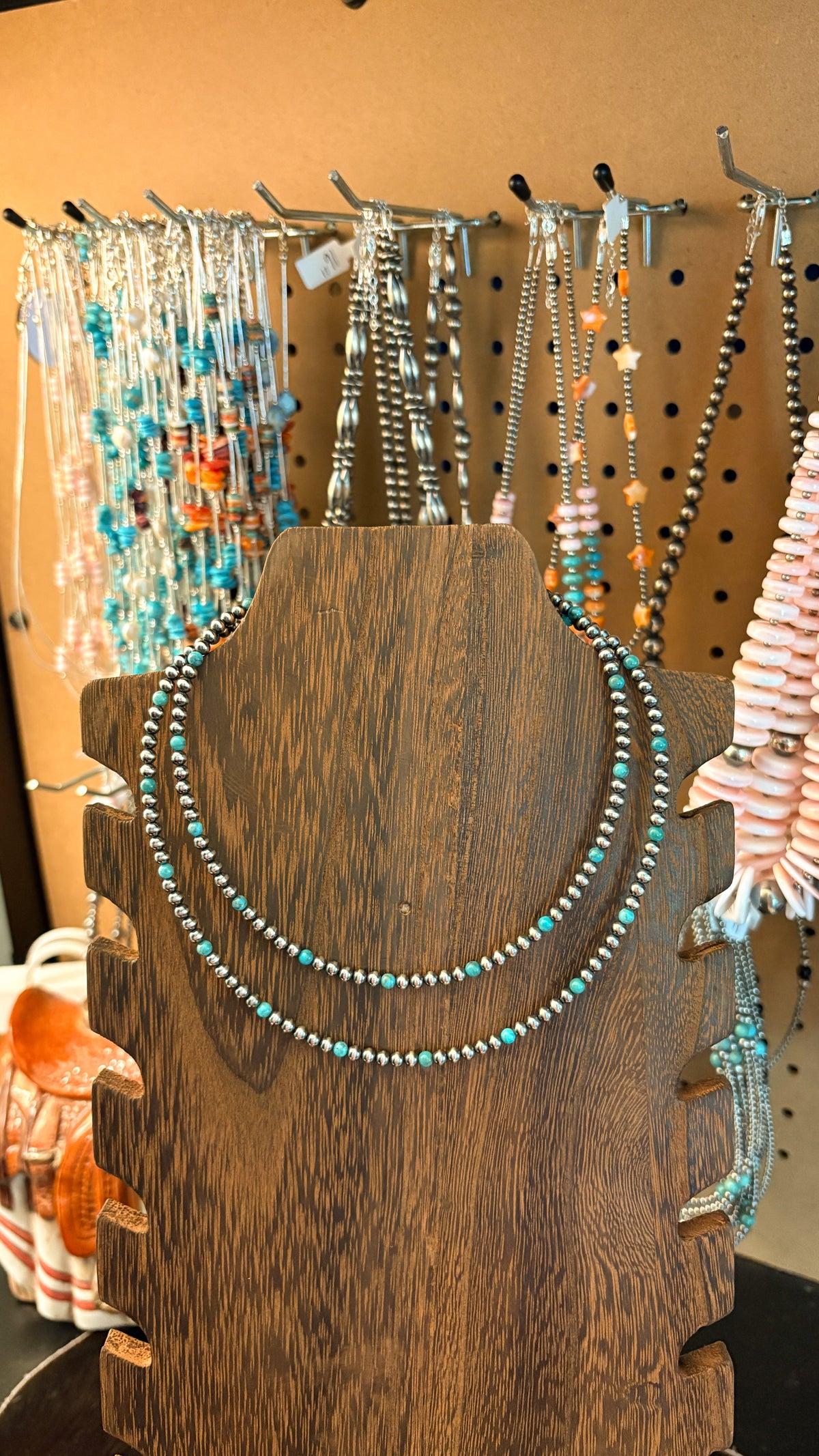 4MM TURQUOISE & STERLING SILVER PEARL NECKLACE