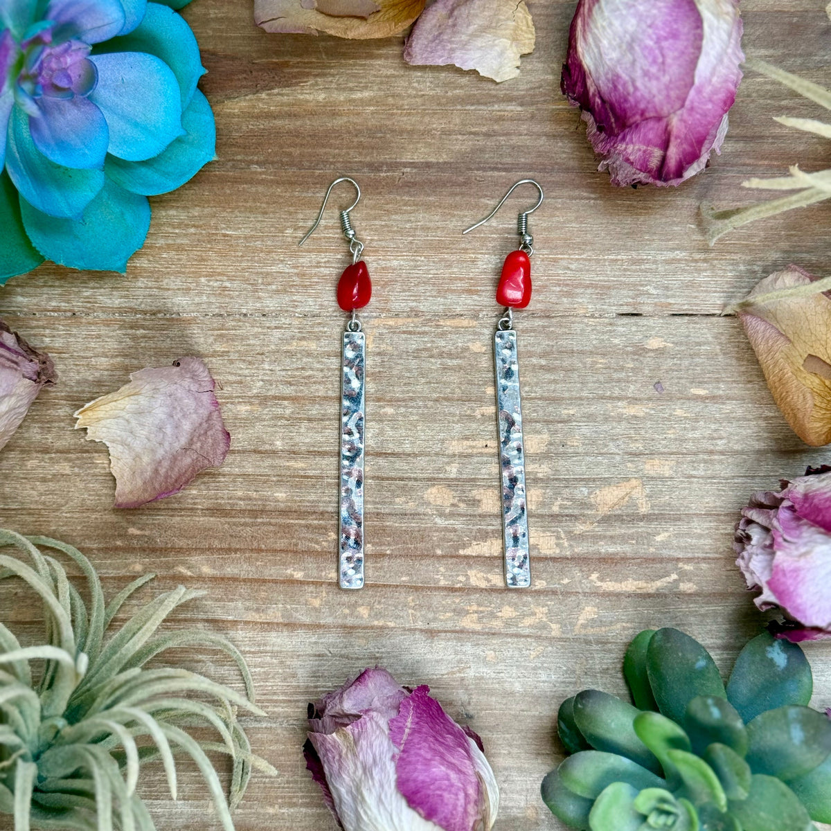 Dyed Coral Earrings – Silver Plated Hook & Dangle