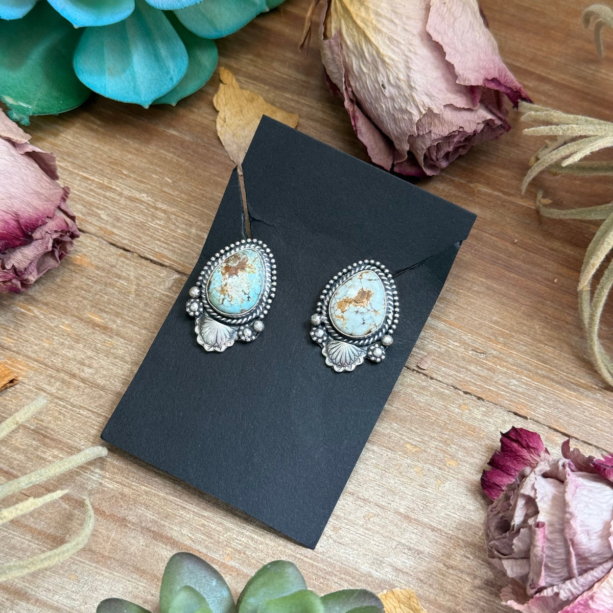 30 - Sterling Silver Dry Creek Turquoise Stud Earrings, Artist Shay Pfeiffer
