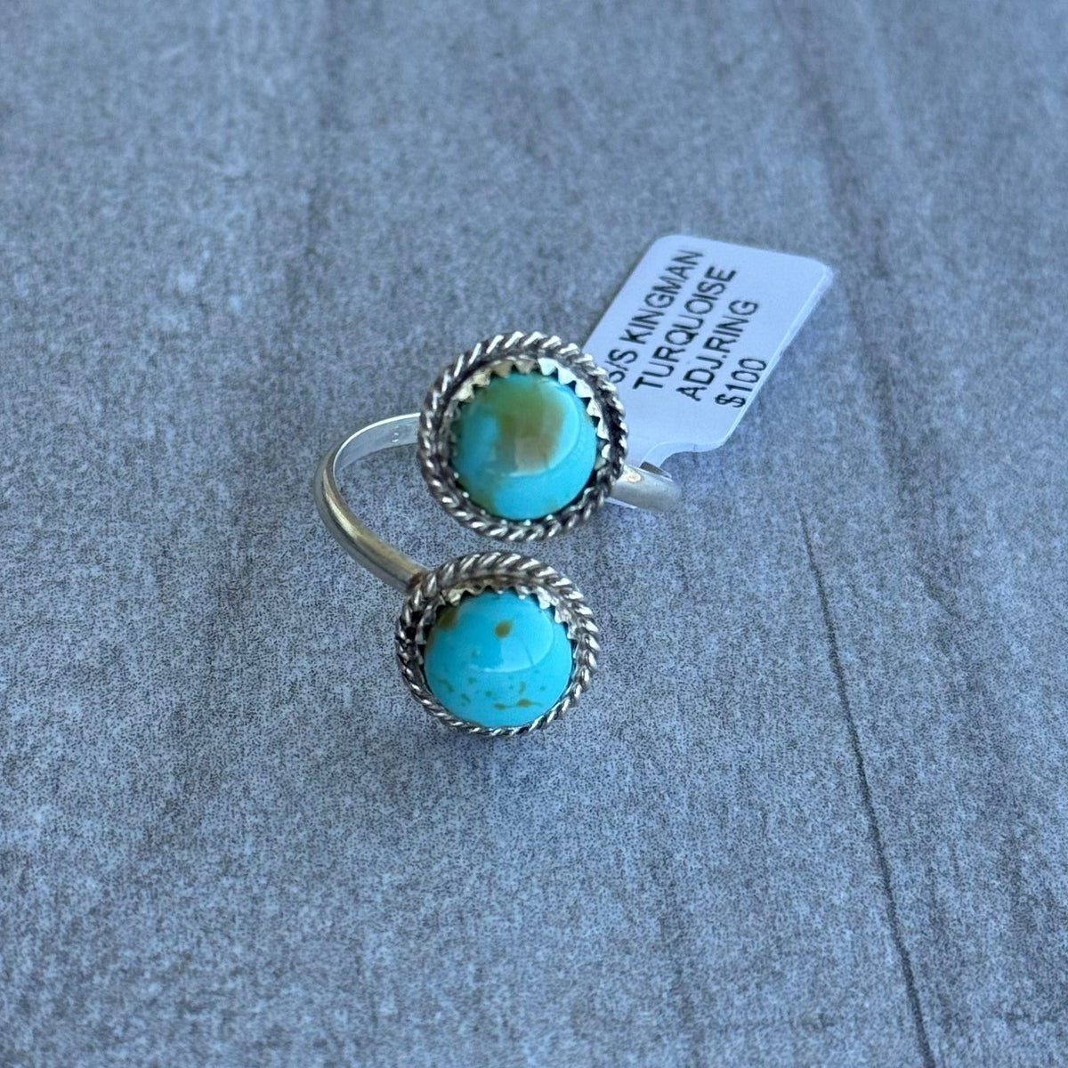 Sterling Silver Kingman Turquoise Bypass Ring *Native