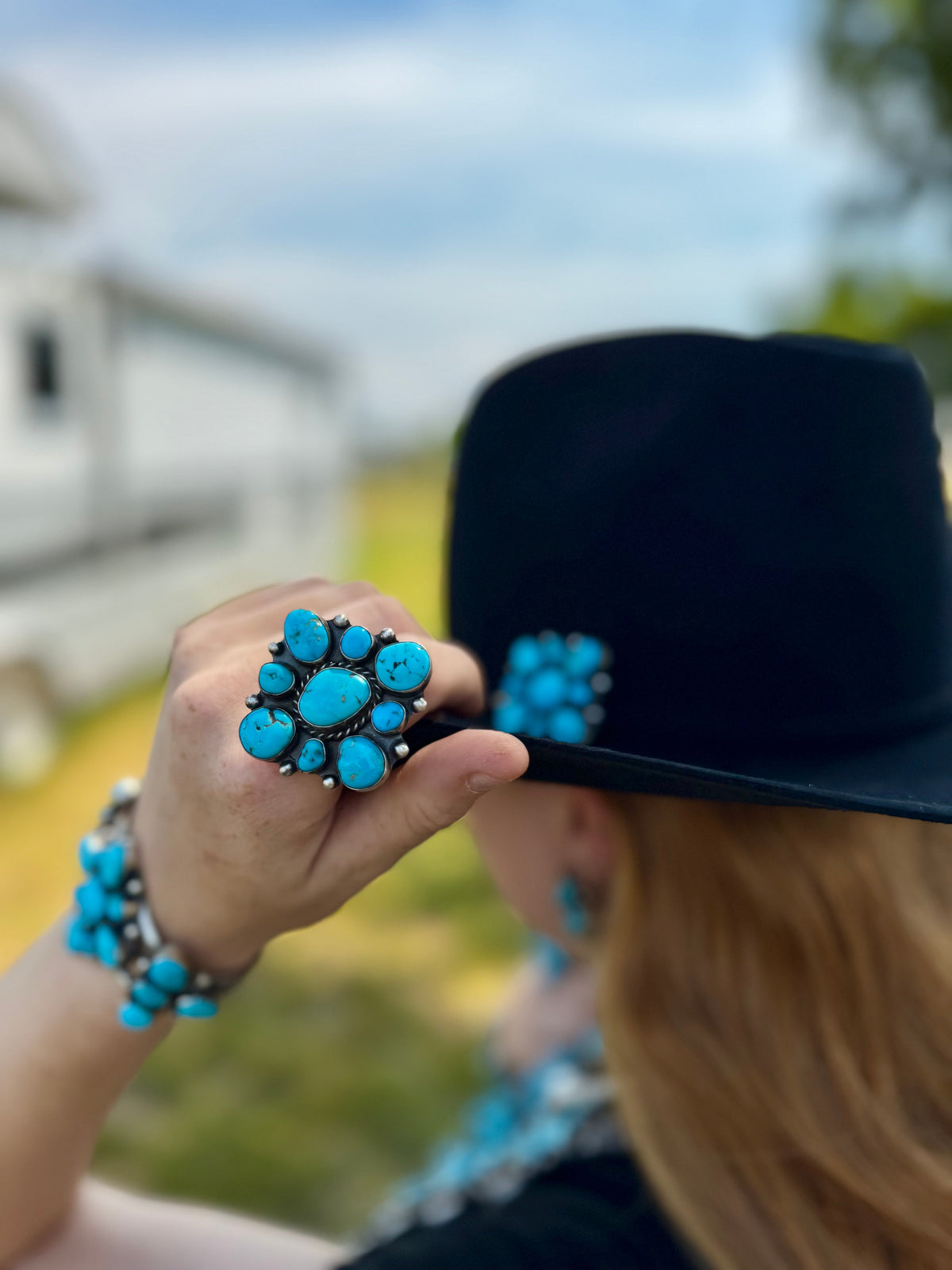 Complete Squash Blossom Set – Kingman Turquoise – Sterling Silver – Navajo Made by Wilson Dawes