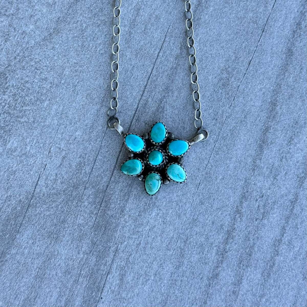 Kingman Turquoise Cluster Necklace