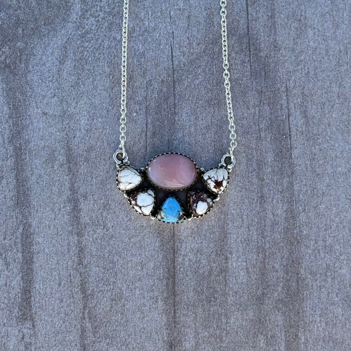Southwest Multi Stone Half Cluster Necklace