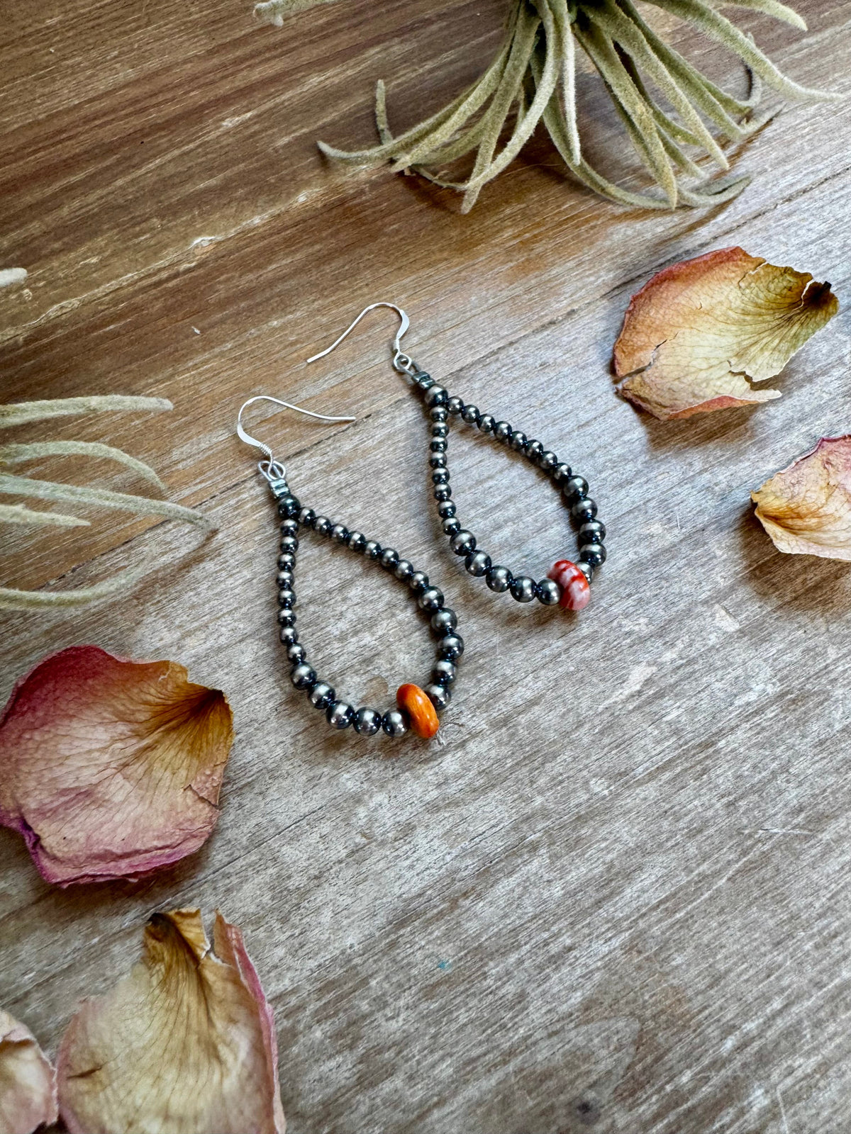 Teardrop Earrings – Sterling Silver with Spiny Oyster Center