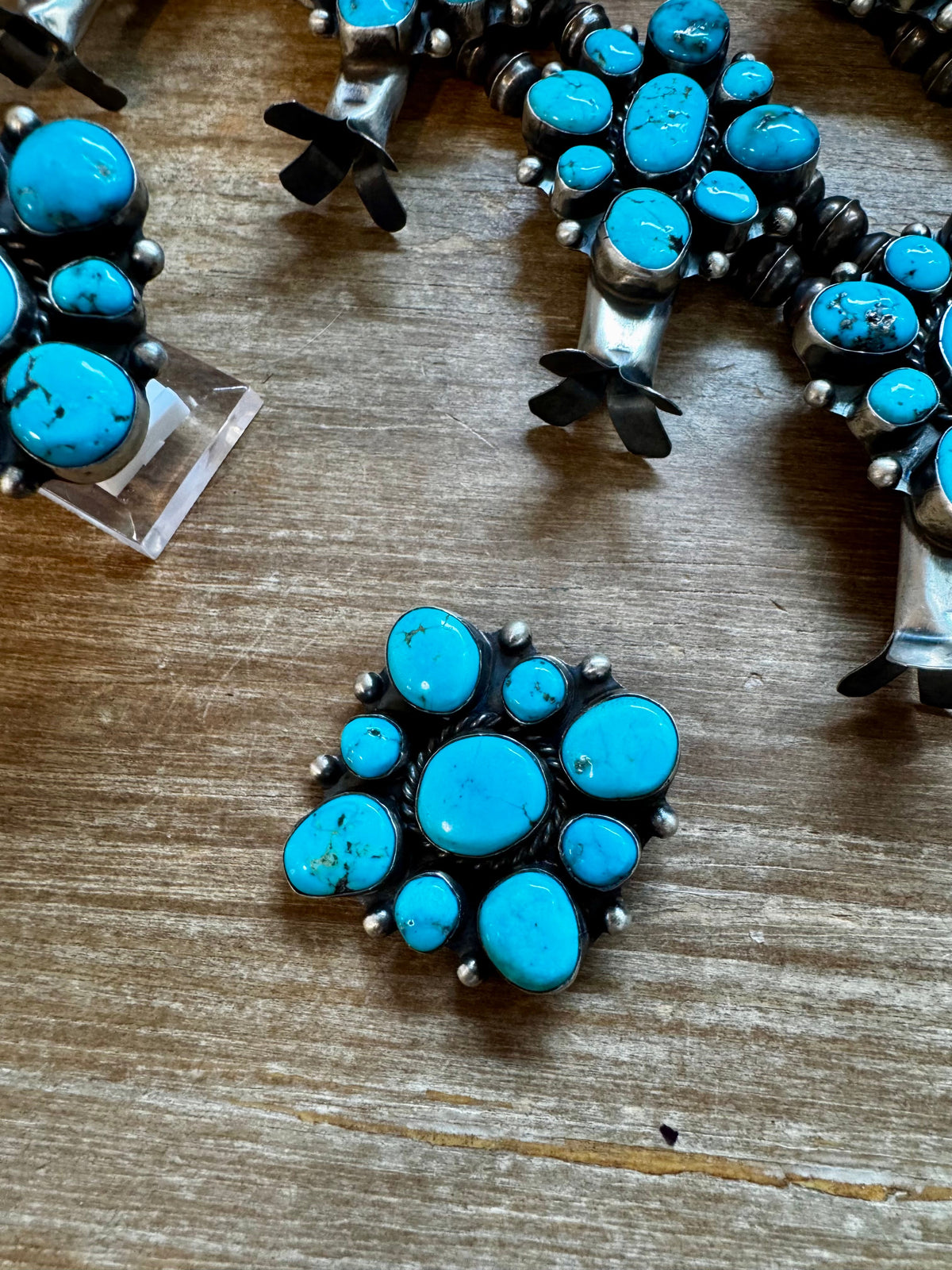 Complete Squash Blossom Set – Kingman Turquoise – Sterling Silver – Navajo Made by Wilson Dawes