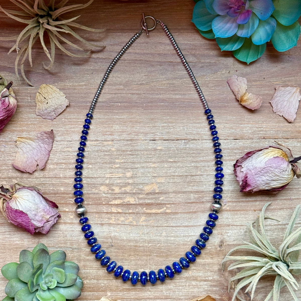 Lapis Rondelle & Hematite Necklace – 22"