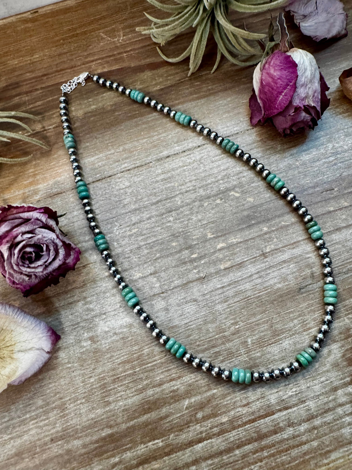 Green Turquoise & Sterling Silver Pearl Necklace – 5mm – Handmade by The Bijoux FAB – 19"