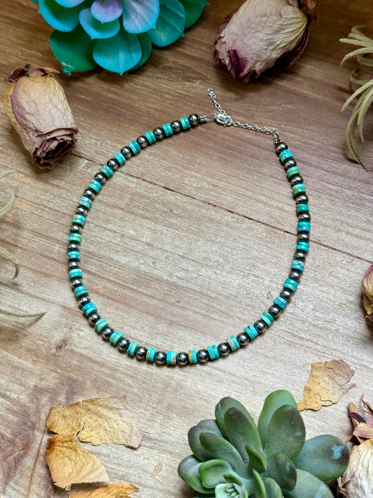 Sterling Silver Pearl & Heishi Choker – 14" + Extender – 6mm