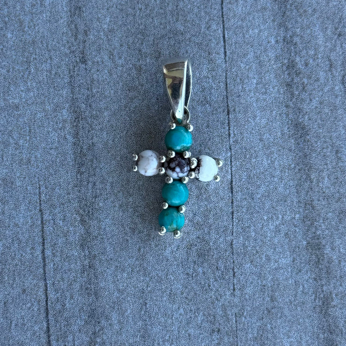 Sterling Silver Kingman Turquoise and Wild Horse Cross Pendant