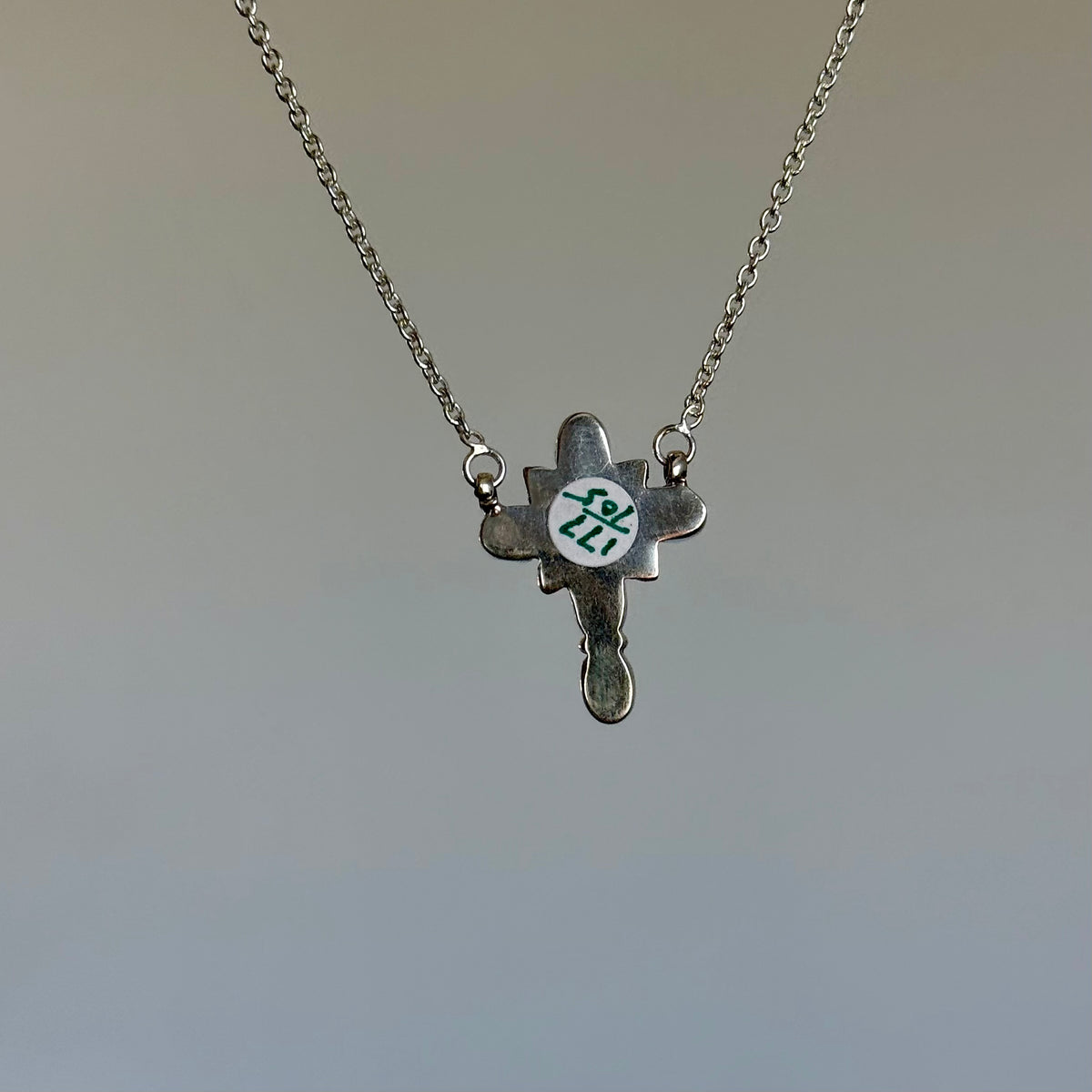 Handmade Sterling Silver Kingman Turquoise and White Buffalo Cross Necklace