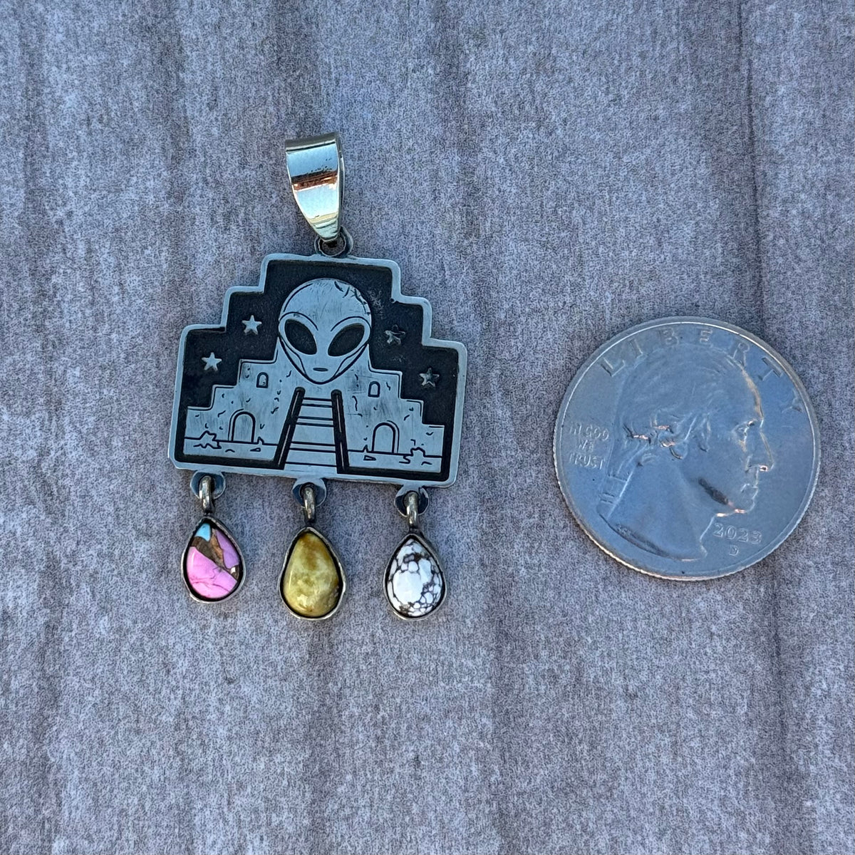 Sterling Silver Cowboy Turquoise Alien Pendants