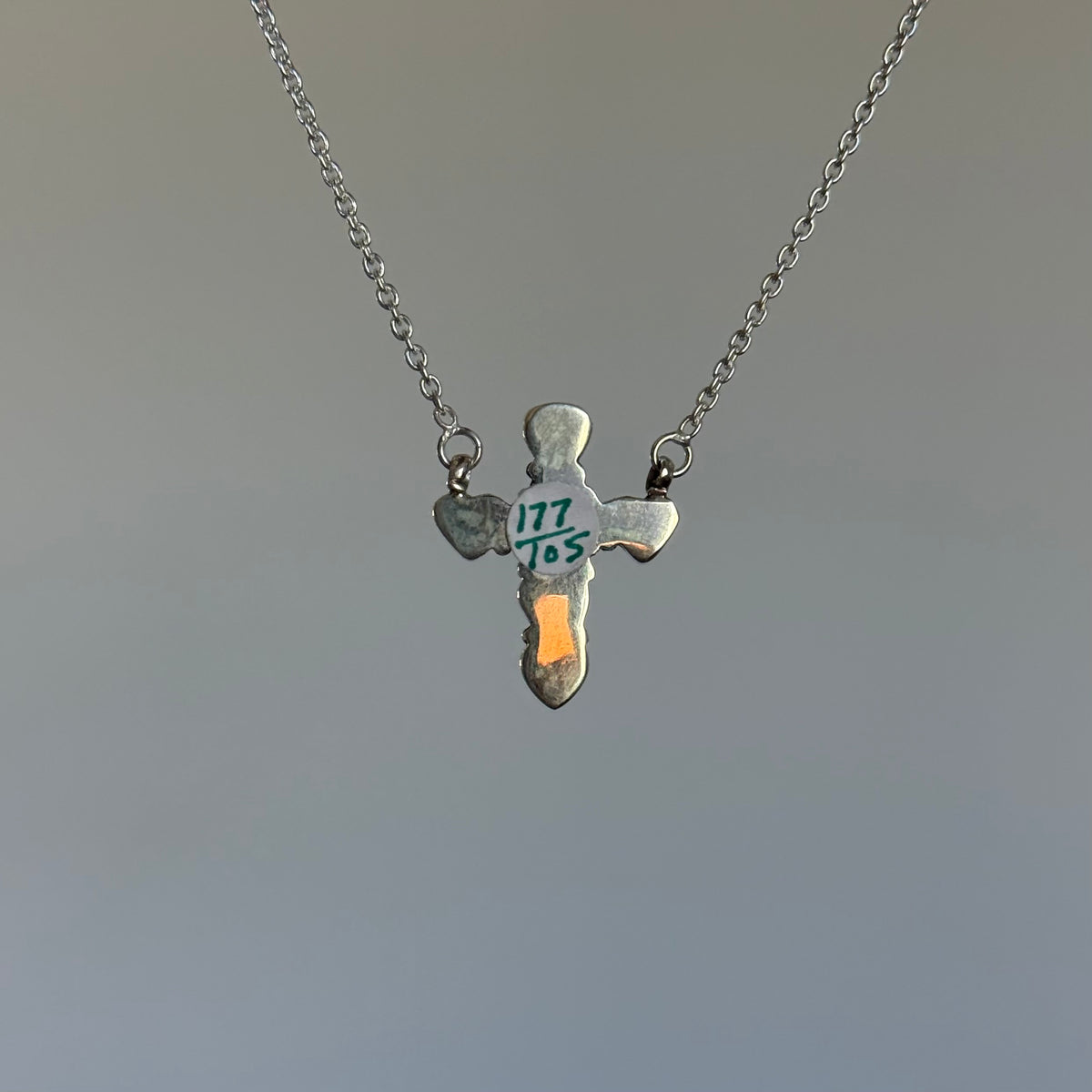 Handmade Sterling Silver Kingman Turquoise and White Buffalo Cross Necklace