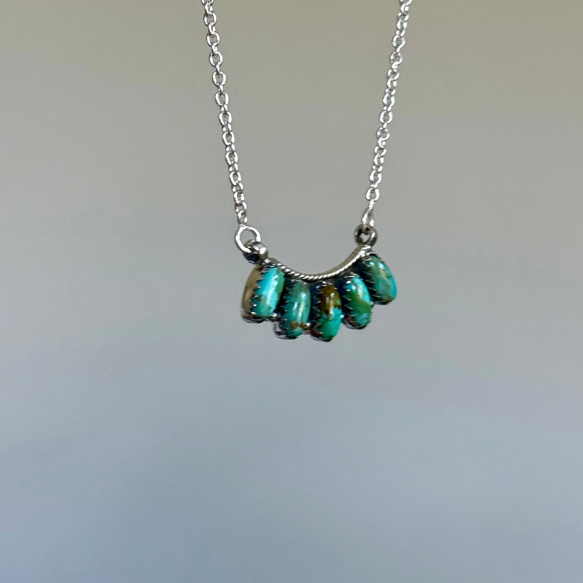 Handmade Sterling Silver Kingman Turquoise 5 Stone Bar Necklace